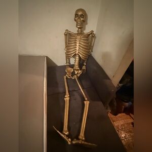 Pottery Barn Lit Mr. Bones Hanging Skeleton Halloween Decoration Gold 70".